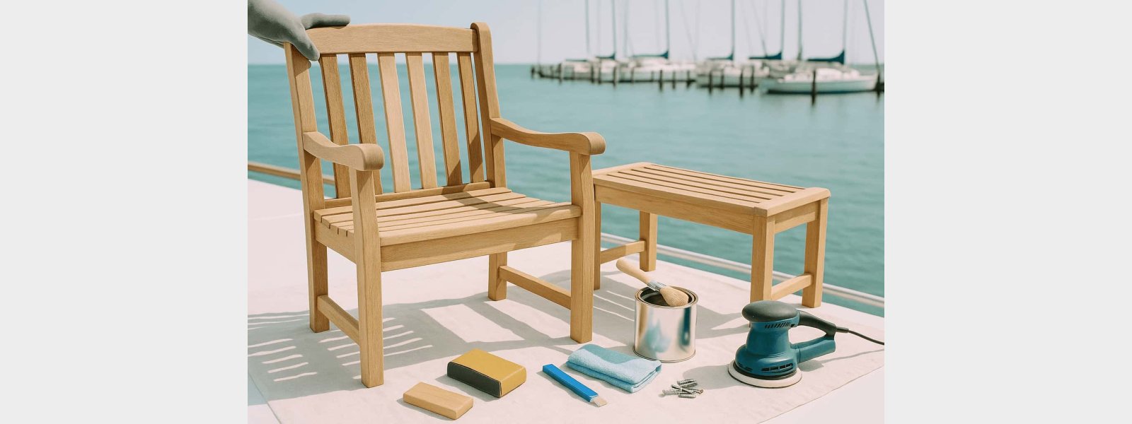 Reparation og opfriskning af tr�overflader p� maritime m�bler