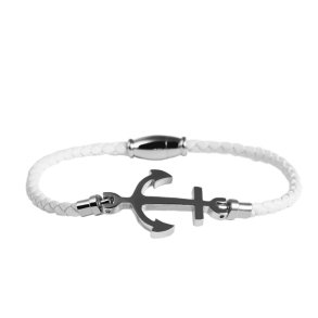 Armbnd-hvid lder og slv anker