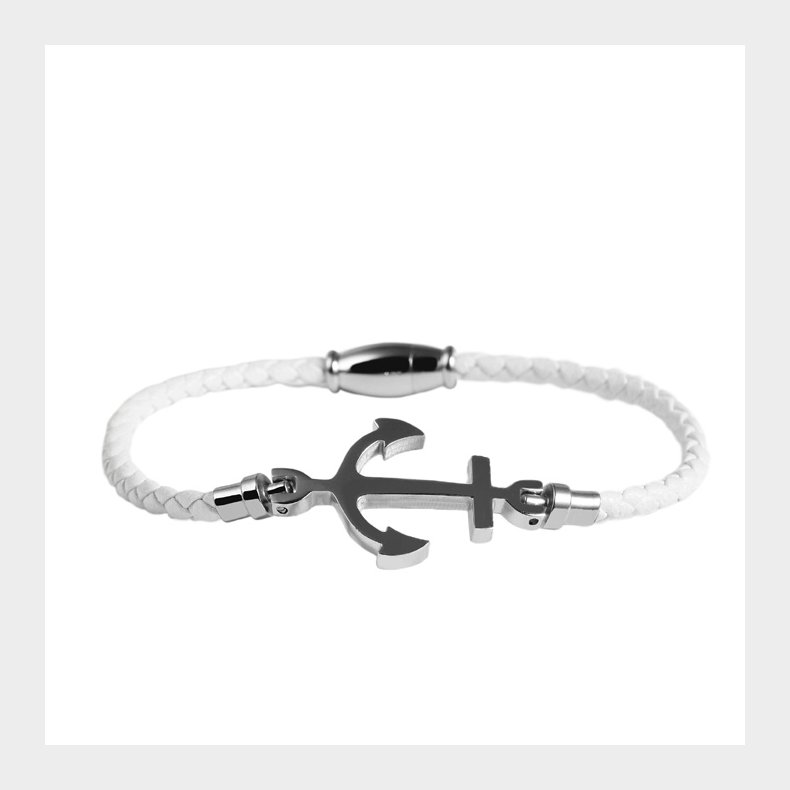 Armband - vitt lder och silver ankare