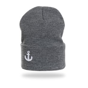 Beanie hue - strik med anker dekoration