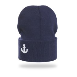 Beanie hue - strik med anker dekoration