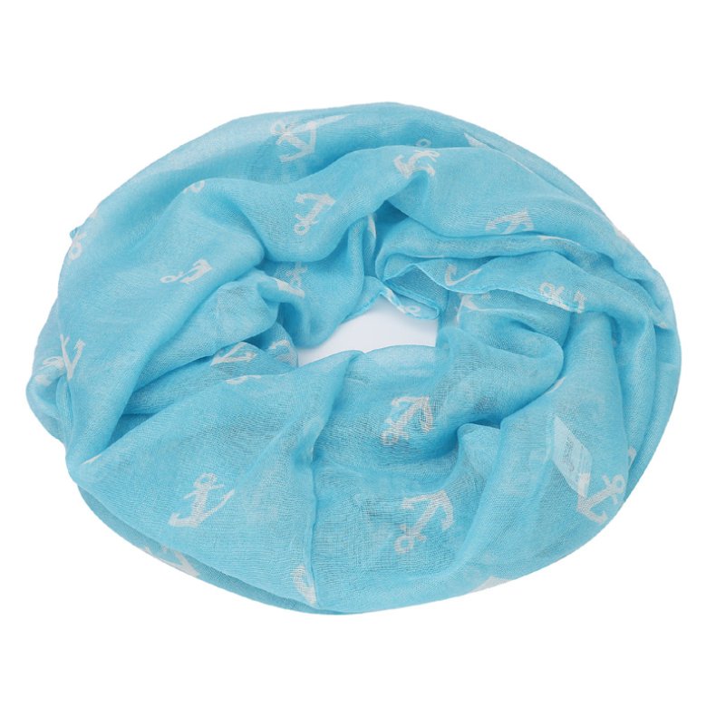 Scarf Ankare  - Loop turkosblp med ljusgr� ankare