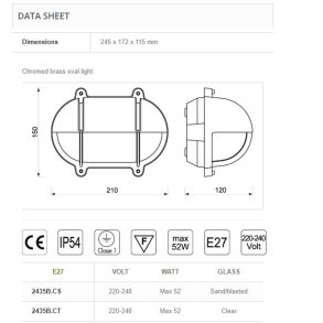 SKOTLAMPE oval-21 cm-IP54 Messing
