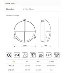 SKOTLAMPE rund-20 cm-IP54 Forkromet messing
