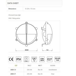 SKOTLAMPE rund-22,6 cm-IP54 Messing 