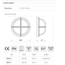 SKIBSLAMPE 2226-24 cm-IP54 Forkromet messing