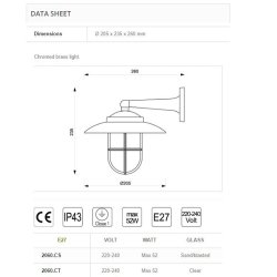 DKSLAMPE  2060- 23,5 cm-IP43 Messing