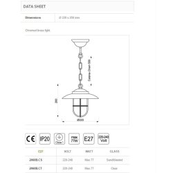 DKSLAMPE 2060-22 cm-IP20 Forkromet messing