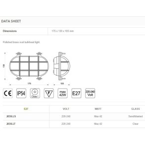 SKOTLAMPE oval-17,5 cm-IP54 Messing 