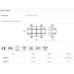 SKOTLAMPE oval-20 cm-IP54 Messing 