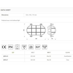 SKOTLAMPE oval-23,5 cm-IP54 Messing