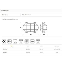 SKOTLAMPE oval-26,5 cm-IP54 Forkromet messing