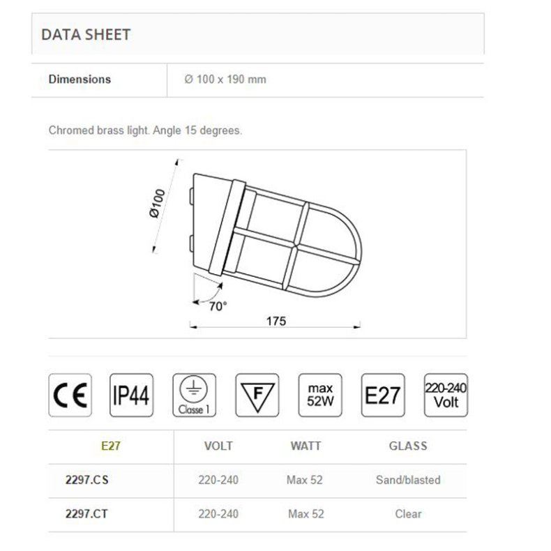RUFLAMPE vg-19 cm-IP44 Messing