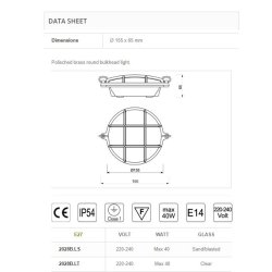 SKOTLAMPE rund-15,5 cm-IP54 forkromet messing
