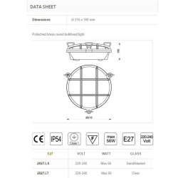 SKOTLAMPE rund-21,5 cm-IP54 Forkromet messing