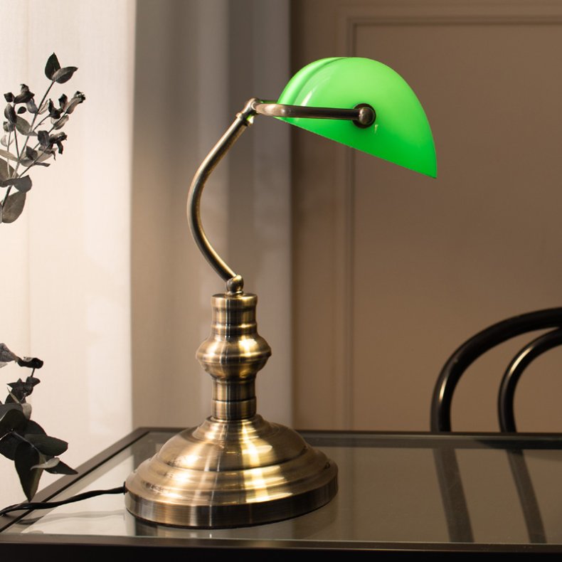 BANKERS - antique brass - green - H 42 cm 