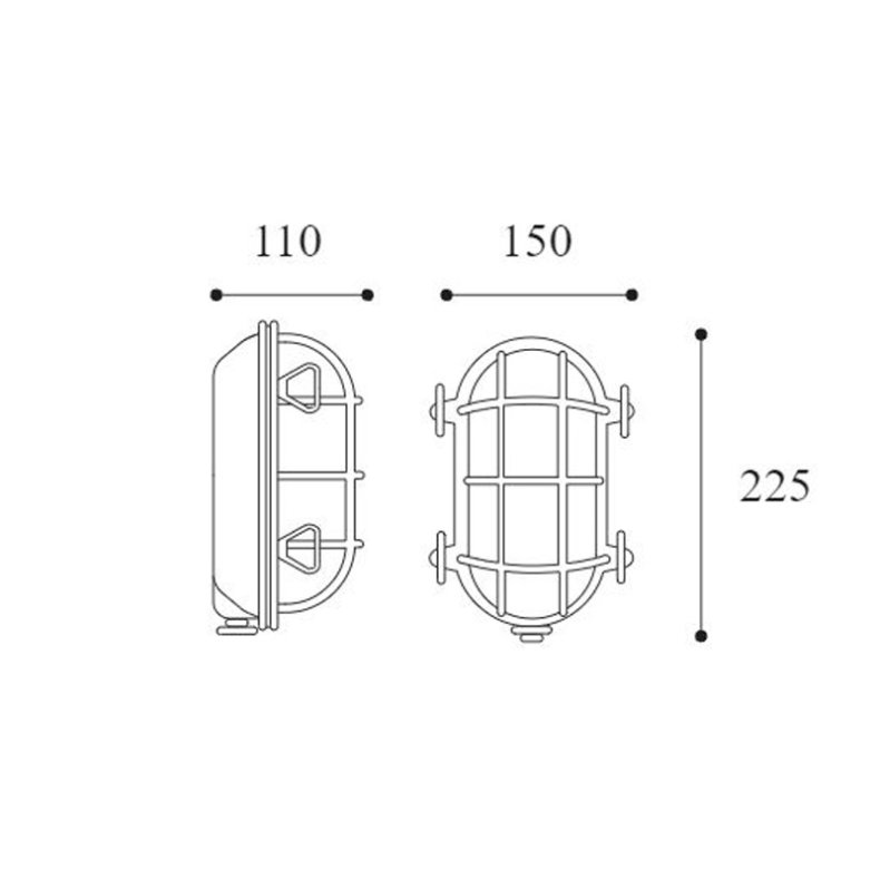 SKOTLAMPE oval -22,5 cm-IP44 Forkromet messing  