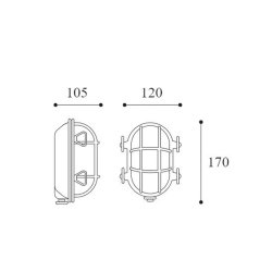 SKOTLAMPE oval-17 cm-IP44 Messing 