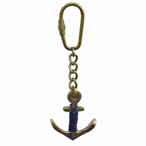 Keychain -Anchor brass blue rope 