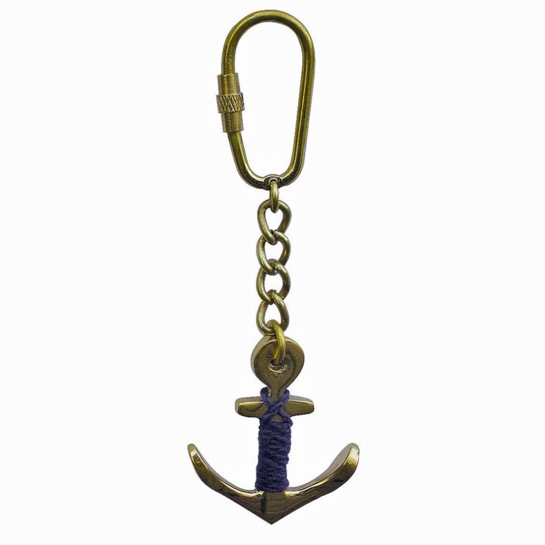 Keychain -Anchor brass blue rope 