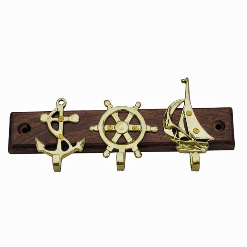 Key hook 3 - Anchor, steering wheel and sailing ship - 18 cm 