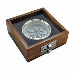 Compass with 3D wind rose in fine wooden box with glass lid - 5,5 cm