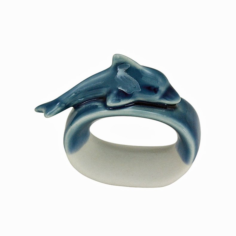 Tischdekoration Serviettenring Delphin - Porzellan 7,5 x 3,3 x 6 cm  