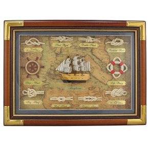 Knot board - wood/brass 38 x 28 x 4 cm in glass and frame