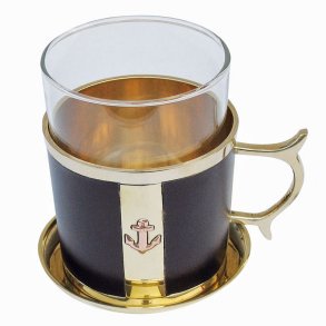 Grog Glass - with holder in brass/leather - 9 cm 