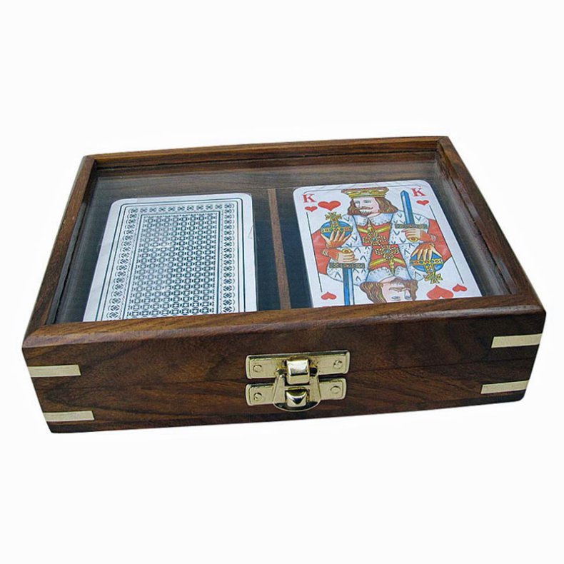 Kartenspiel doppelt - in Holzbox mit Glasdeckel