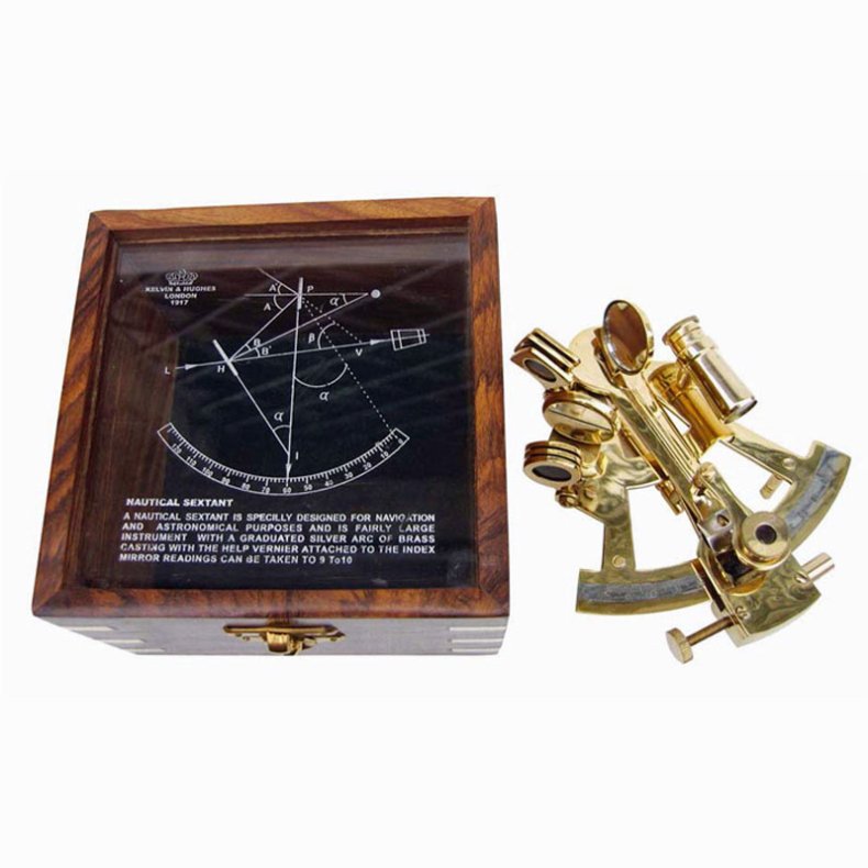 Sekstant-messing-12 x 11 cm i ske 