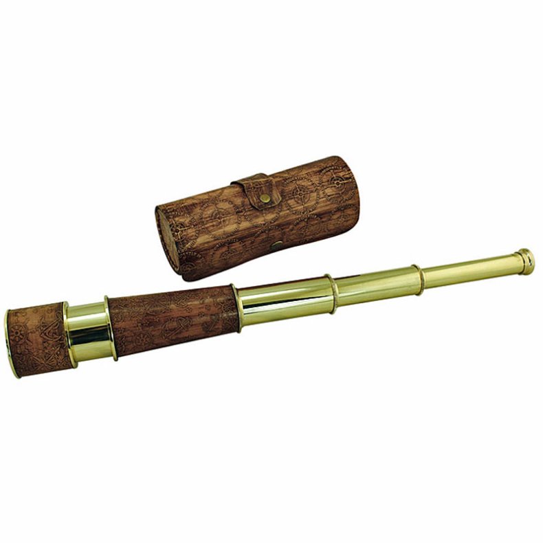 Teleskop-Fernglas aus Messing mit Leder - 17/45,5 cm 
