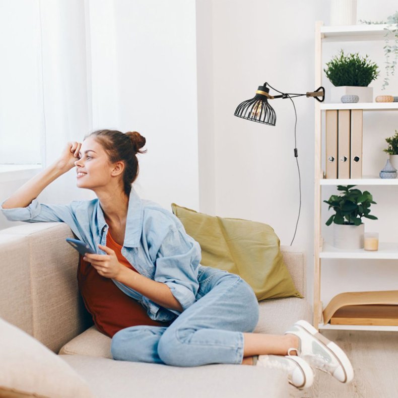 DUNBAR - sort-guld klemlampe