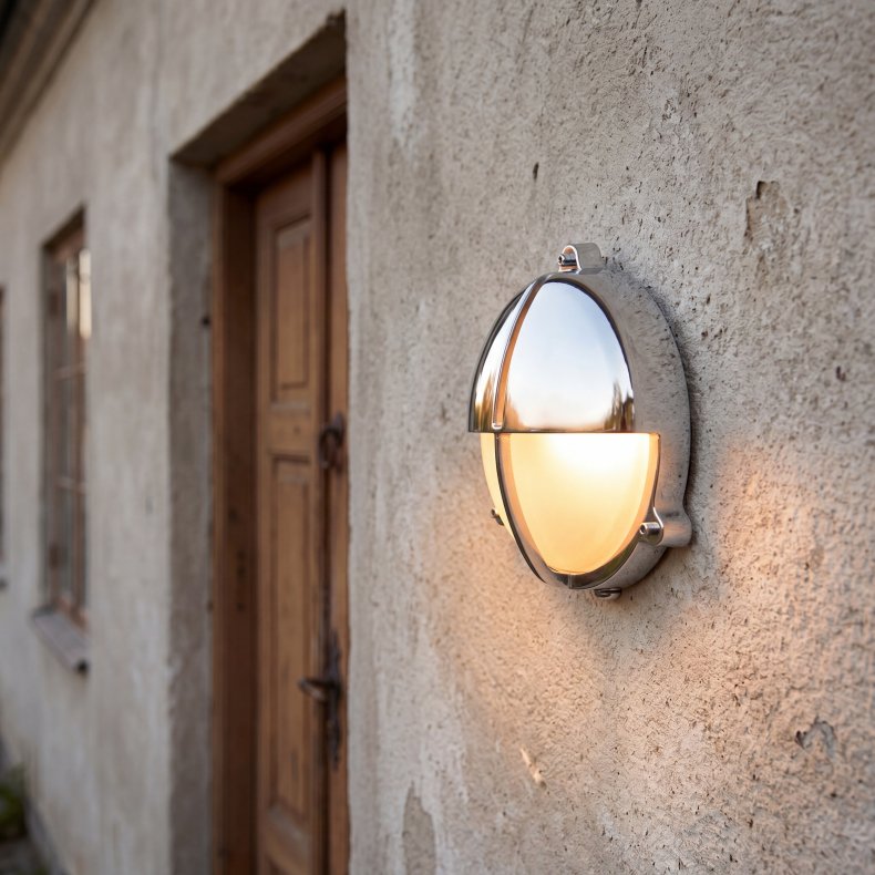 BULKHEAD LAMP round - 20 cm - IP54 Chrome-plated Brass
