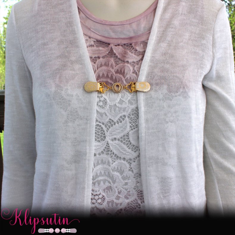 Klipsutin Fortuna-Hestesko med guld-hvide klips