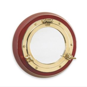 Porthole mirror 23 cm  - brass and wood