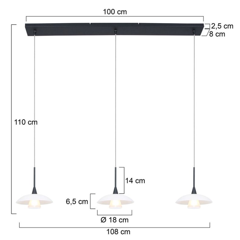 Tallerken - pendel 3 sort - H 140 x B 108 cm