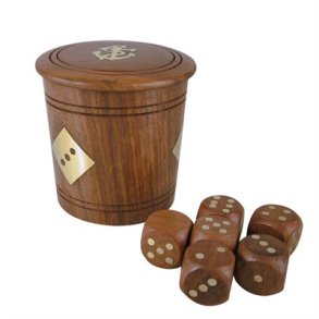 Shaker with 6 dices -  Rosewood with brass decoration