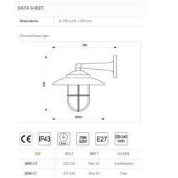 DKSLAMPE 2060-23,5 cm-IP43 Forkromet messing