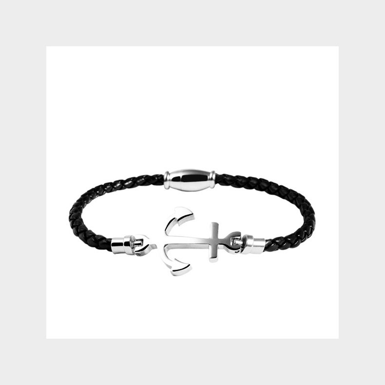 Armband - svart l&auml;der och silver ankare