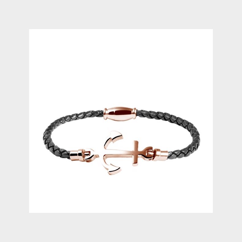 Armband - graues Leder und ros&eacute;goldener Anker